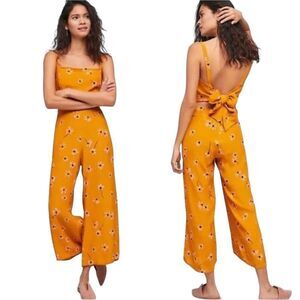 Faithfull The Brand Playa Jumpsuit Anthropologie Wide Leg Floral Orange Size XL